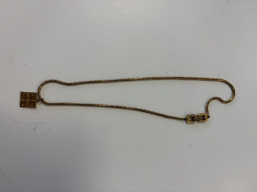 Givenchy Vintage Gold Tone 4G Logo Square Pendant Necklace